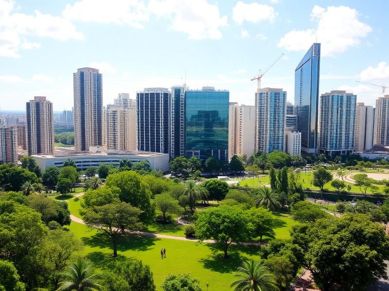 Vista da cidade de Campinas com parque arborizado